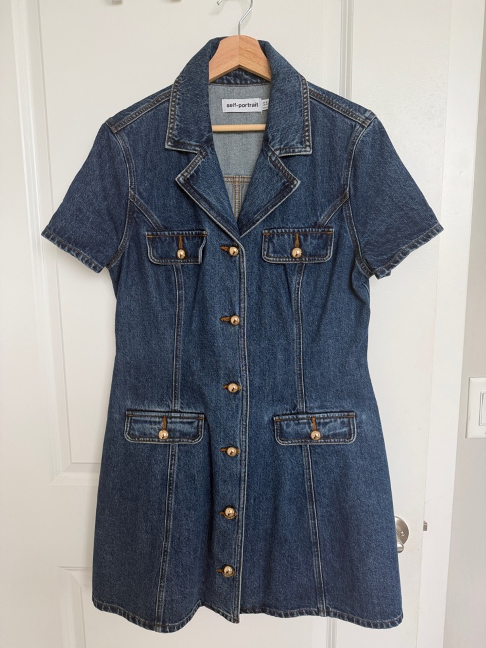 Self-Portrait Denim Button-Front Mini Dress - Picture 5 of 8